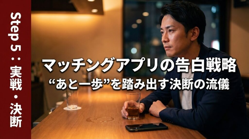 夜のカフェで告白の言葉を心の中で整理する30代男性のイメージ